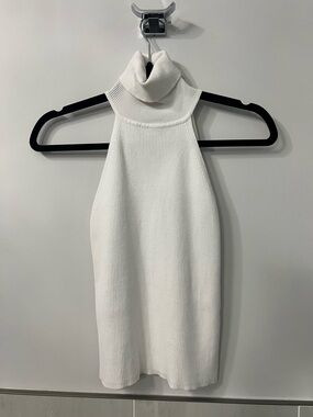 Zara White Ribbed Sleeveless Turtleneck Top